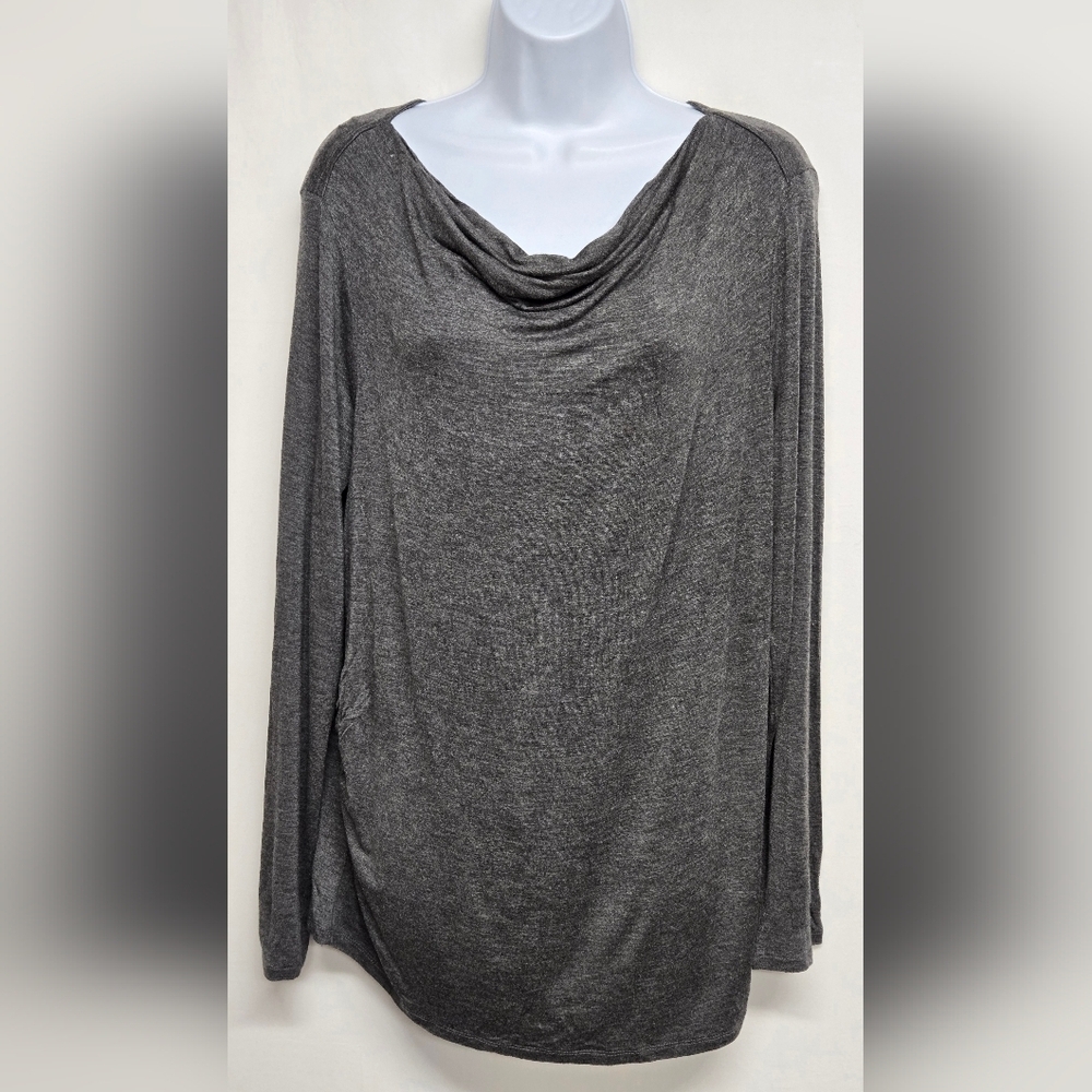 Covington Petite XLP Top Cowl Neck Heather Gray Stretch Knit Long Sleeve